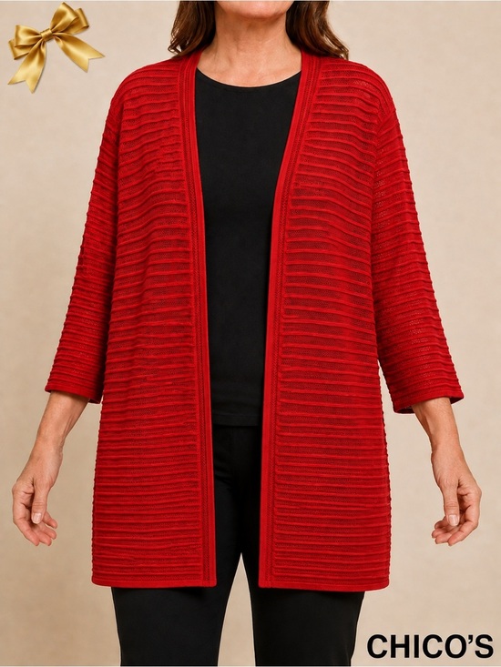 Chico's Sweaters - Chico’s Travelers Red Open-Knit Cardigan Size Chicos 3 or XL 16/18